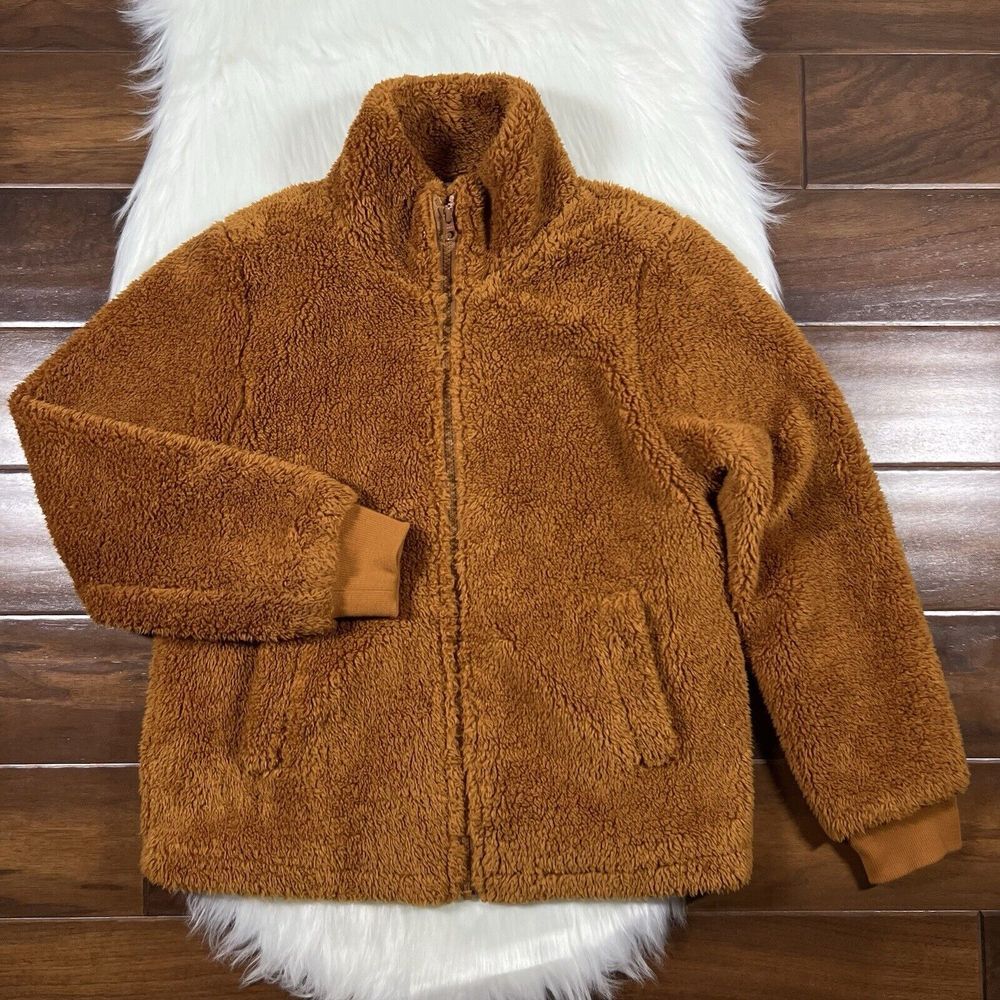 J. Crew Women's Size Small Brown Full Zip Funnelneck Sherpa Jacket AB440